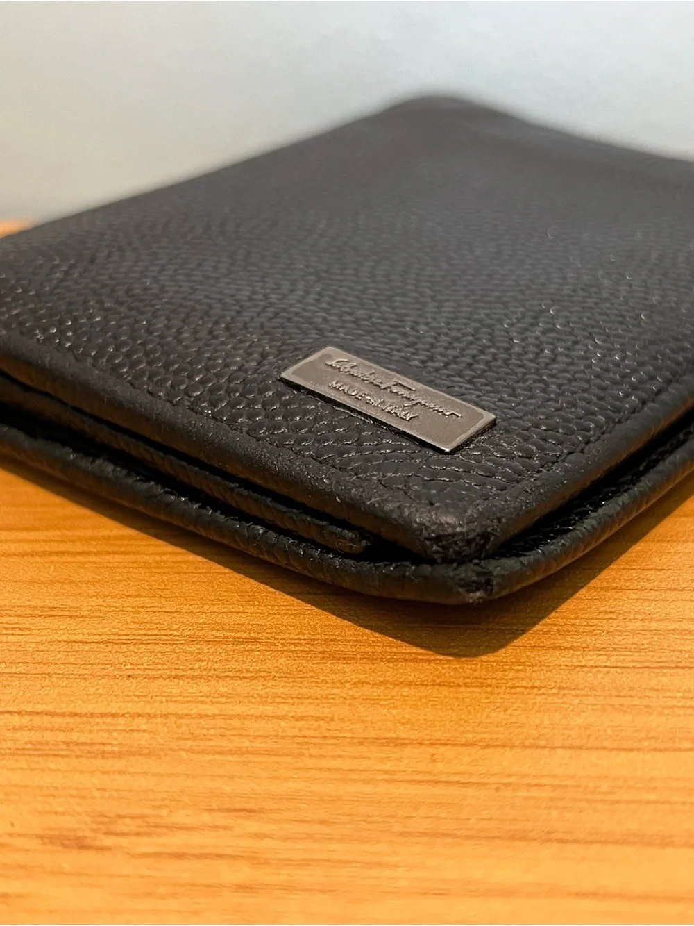 Salvatore Ferragamo Black Pebbled Leather Key & Card Holder